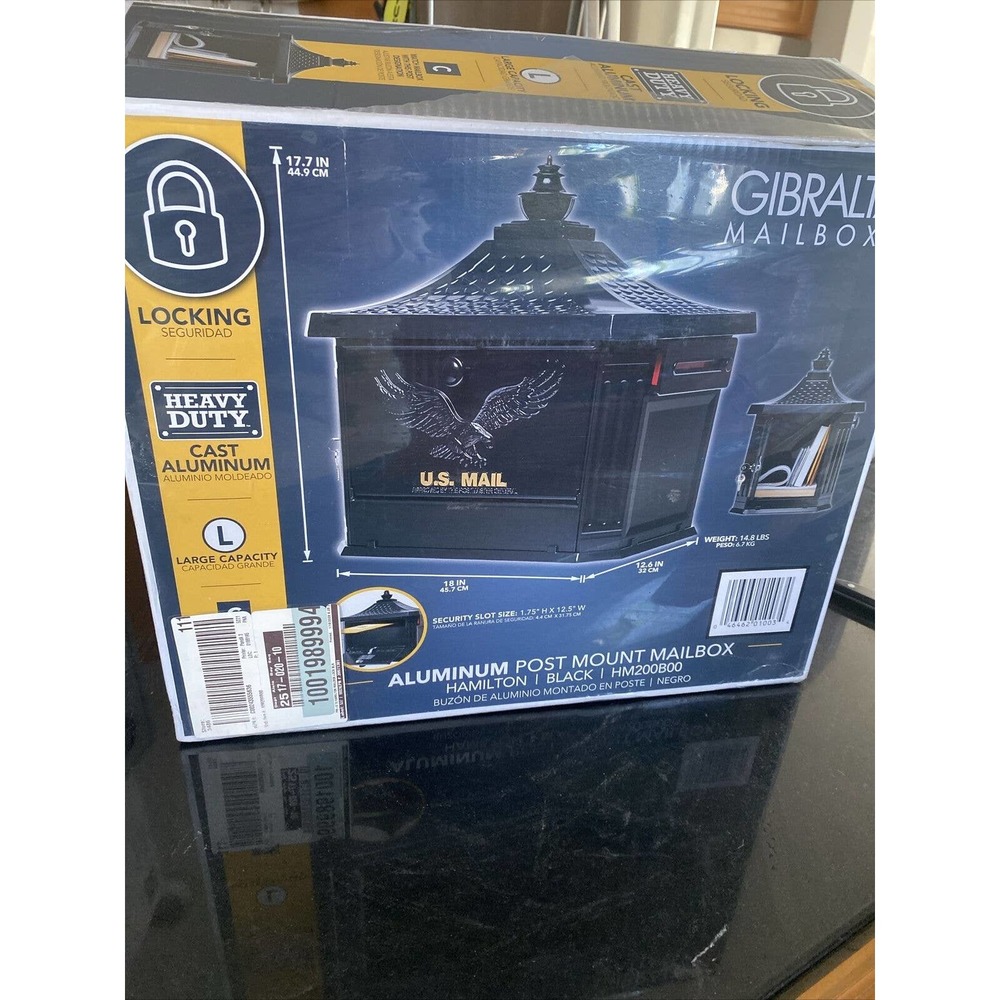 Hamilton Large Locking Aluminum Post Mount Mailbox BLACK
